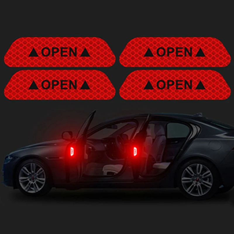 4PCS Reflective Car Door Handle Safety Stickers - Warning Mark Anti-Collision Reflector Strips for Enhanced Visibility