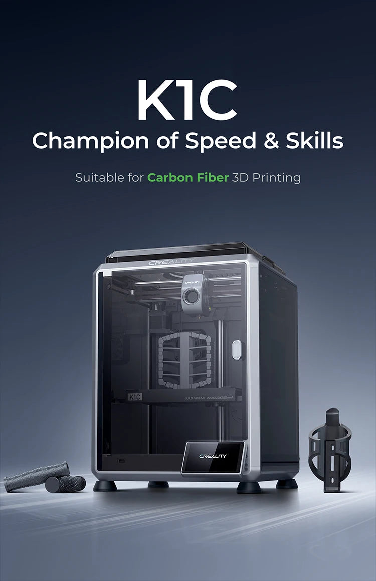 Creality K1C 3D Printer 600mm/s Auto Leveling Robust Direct Extruder Tri-High Speed Printing Upgrade K1 with AI Camera Printer