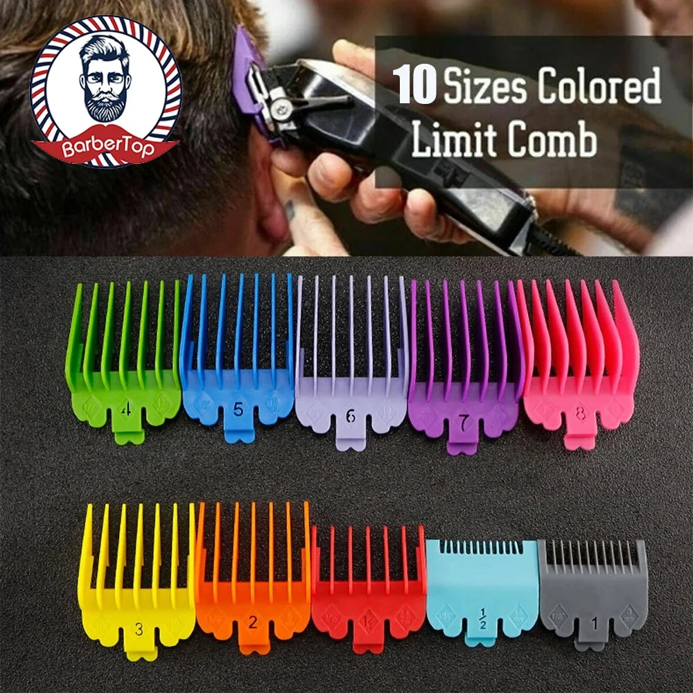 Barber Top 10Pcs/Bag Universal Hair Clipper Limit Comb Guides – Adjustable Trimmer Guards Attachment Set (3-25mm) - Colorful Styling Accessory