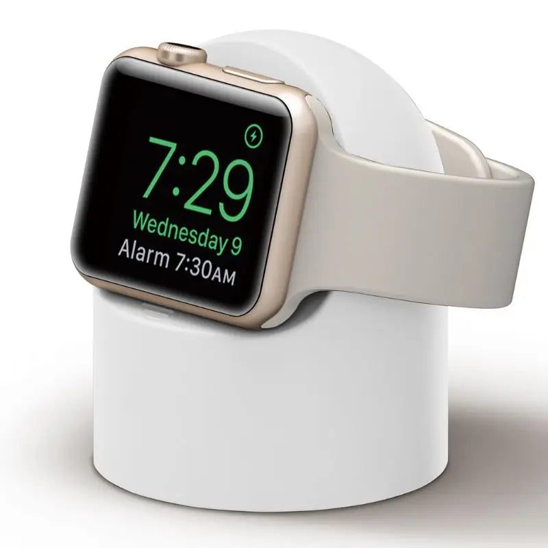 Durable Silicone Charging Stand for Apple Watch – Dock for all Apple Watch models (38–49mm); supports Nightstand Mode.