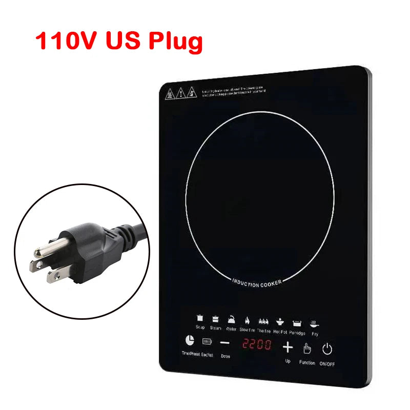 110V/220V Electric Magnetic Induction Cooker Waterproof Hot Pot Oven Furnace Cooking Stove Kitchen Hotpot Heater Cooktop 2200W