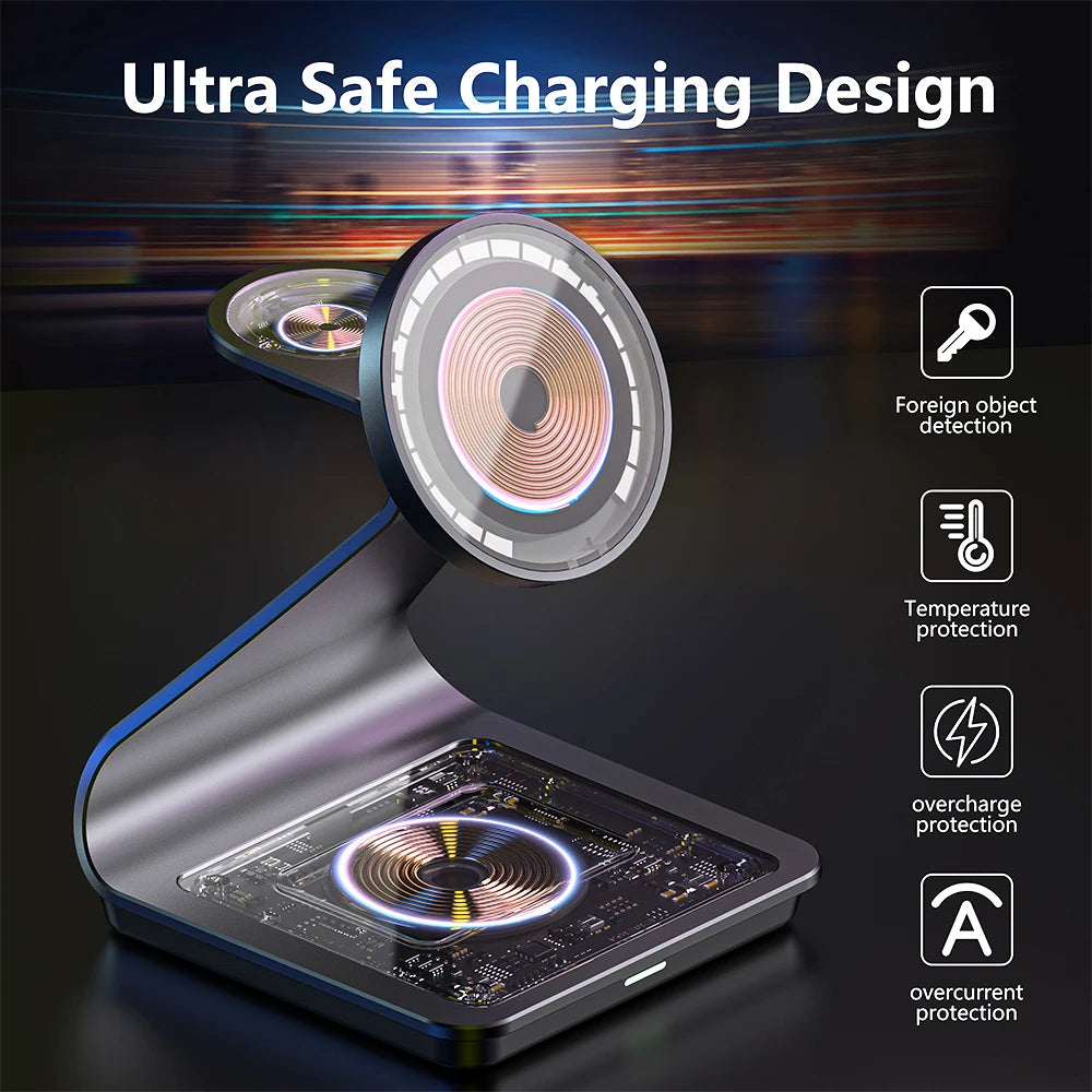 BONOLA 3-in-1 Magnetic Wireless Charging Station | 25W Fast Charger for Samsung S24 Ultra, S23, Galaxy Watch 7/6/5, Earbuds