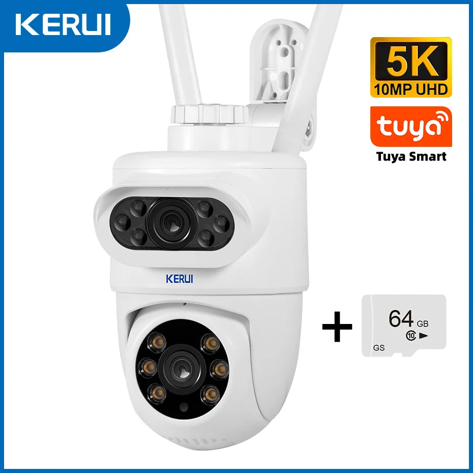 KERUI KR-K268 4K 10MP PTZ WiFi IP Camera - Dual Lens Outdoor Security Camera, Tuya Smart Home Surveillance, 5MP/8MP Options, CCTV Video Monitoring