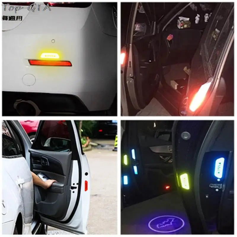 4PCS Reflective Car Door Handle Safety Stickers - Warning Mark Anti-Collision Reflector Strips for Enhanced Visibility