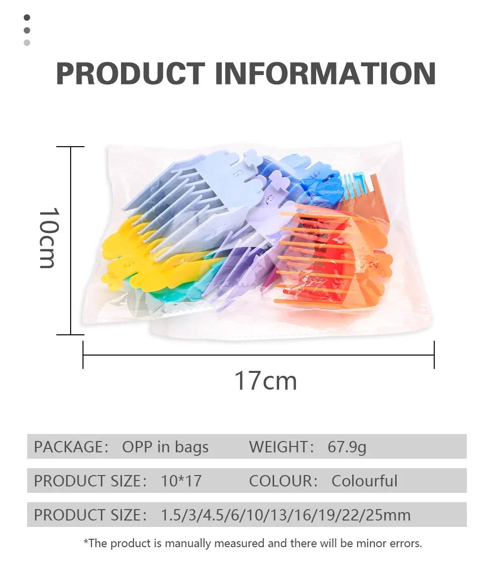 Barber Top 10Pcs/Bag Universal Hair Clipper Limit Comb Guides – Adjustable Trimmer Guards Attachment Set (3-25mm) - Colorful Styling Accessory
