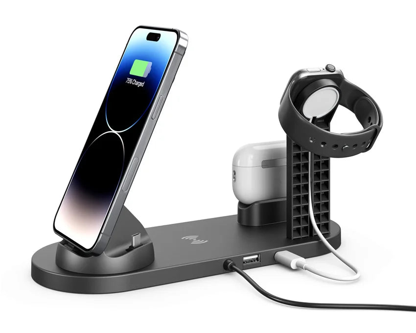 VIKEFON 30W 7-in-1 Wireless Charging Station – Fast Charger Stand for iPhone 14, 13, 12 Pro Max, Apple Watch, AirPods Pro, iWatch 8, 7