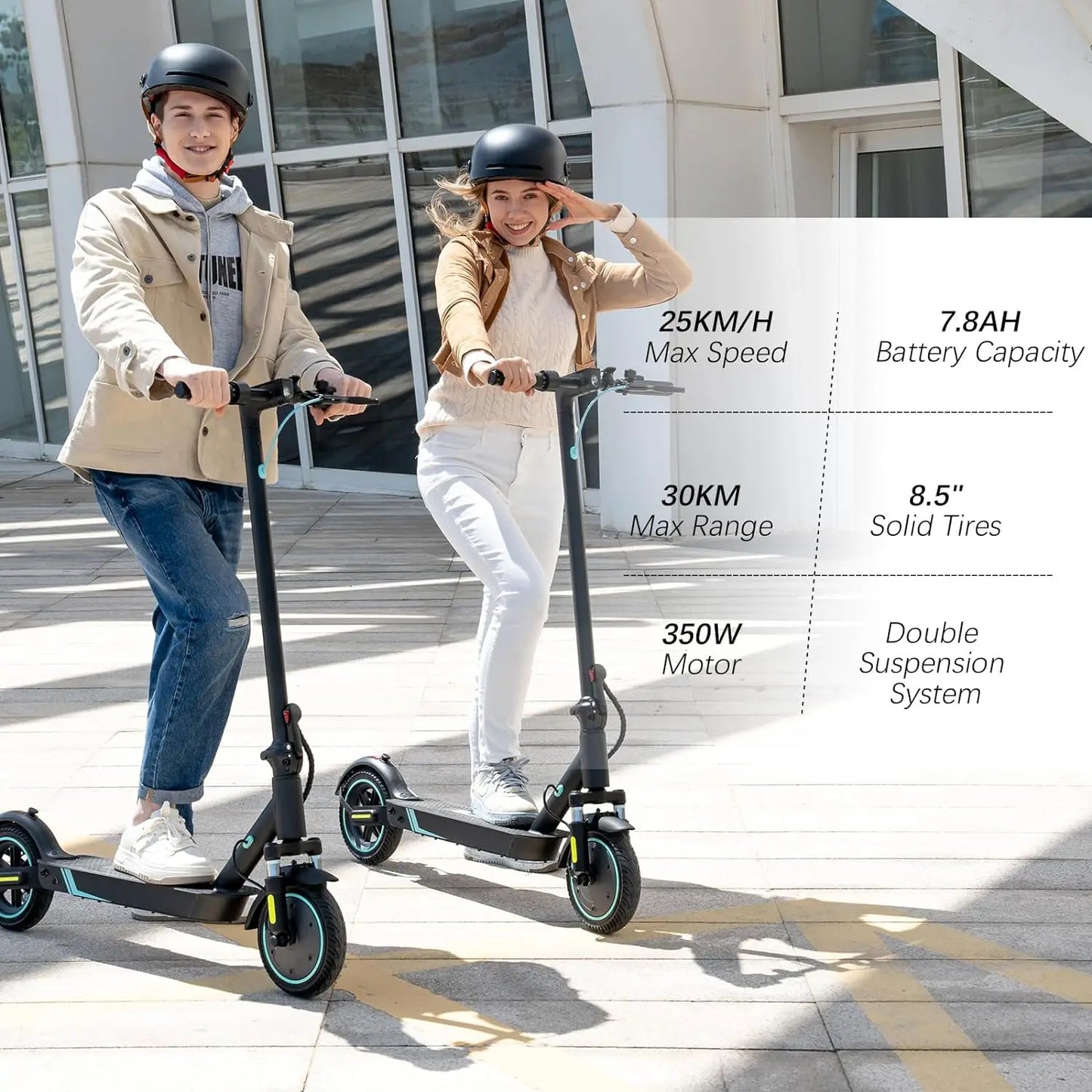 RCB Electric Scooter for Adults - Long-Range, 25km/h Max Speed, with Shock Absorption & APP Connectivity