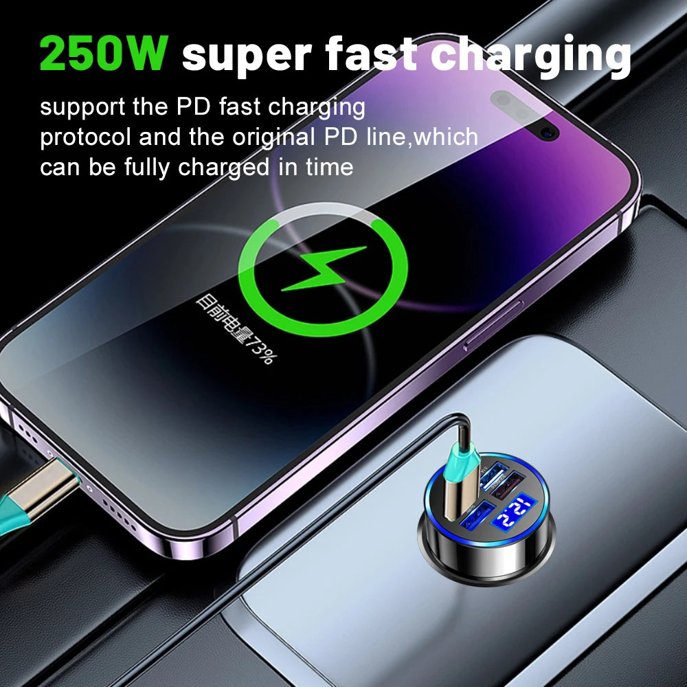 Vumpach 250W 5-Port Fast Charging Car Charger | PD & QC3.0 USB-C Adapter for iPhone, Samsung, Huawei, Xiaomi