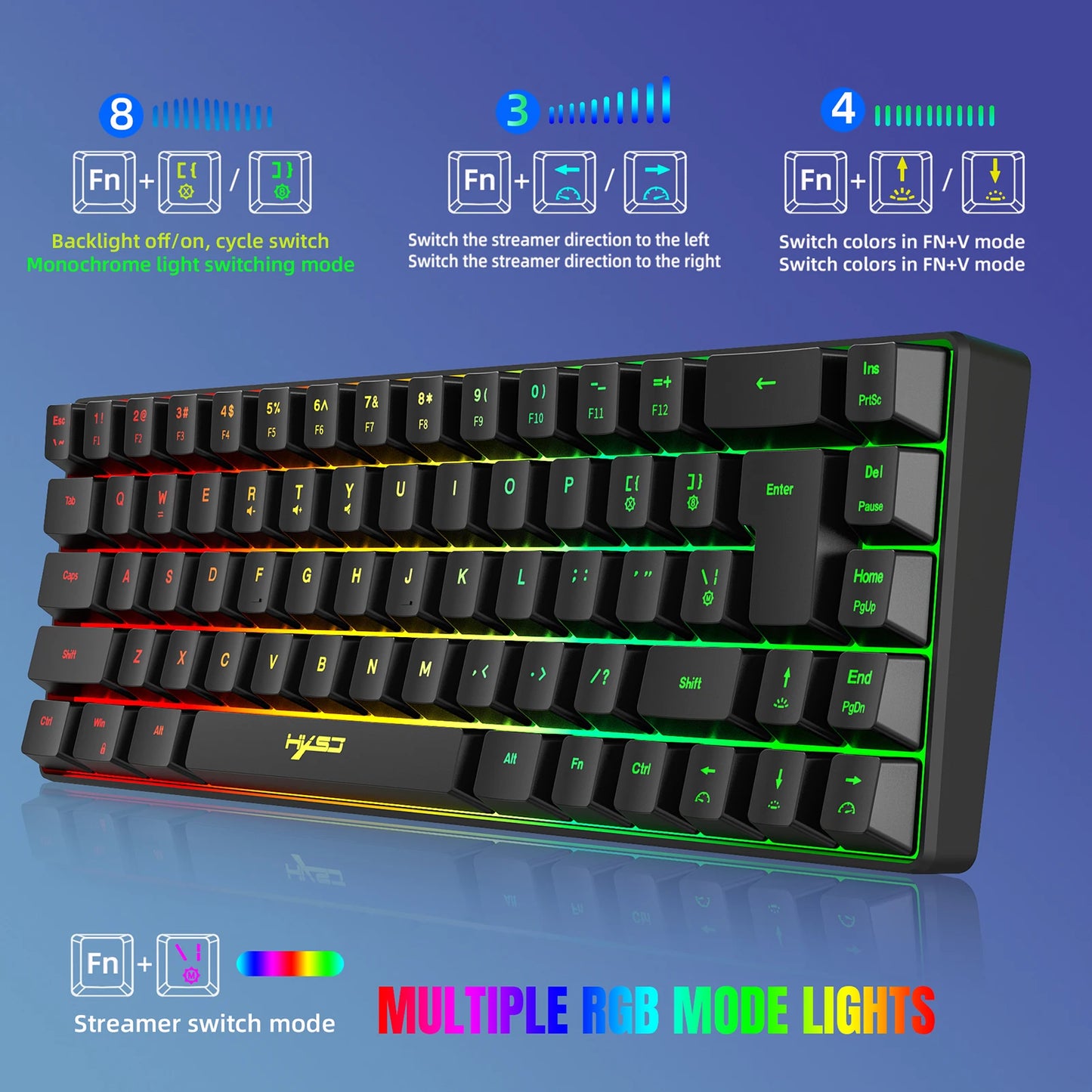 HXSJ V200 Wired Mini Gaming Keyboard | K68 RGB 19-Key Anti-Ghosting Membrane Keyboard with Mechanical Feel for Gaming & Office