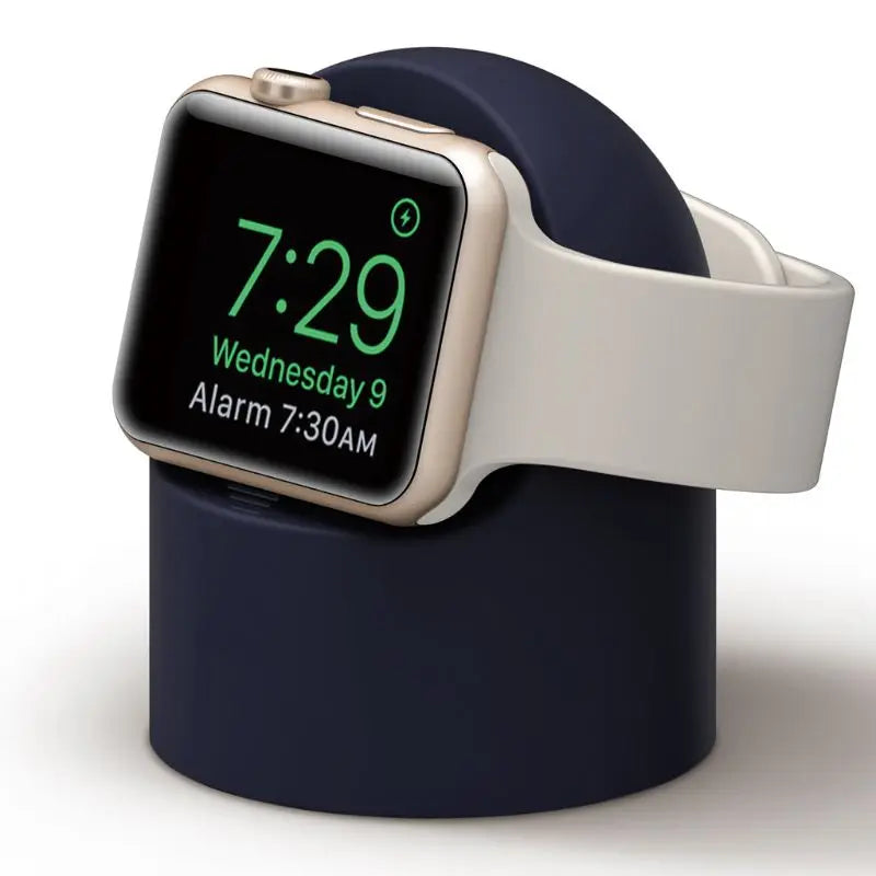 Durable Silicone Charging Stand for Apple Watch – Dock for all Apple Watch models (38–49mm); supports Nightstand Mode.