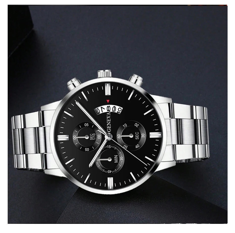 DEYROS ZH12062SHJM Luxury Men's Stainless Steel Quartz Watch – Business Wristwatch with Calendar, Stylish Bracelet Design