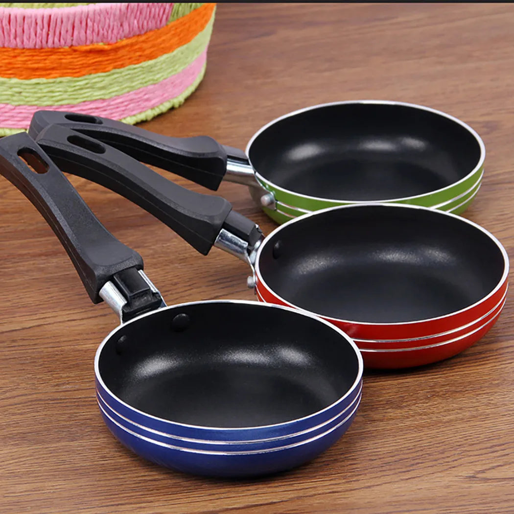 LEENKEA Mini Non-Stick Frying Pan & Saucepan - 12cm/14cm/16cm Steel Frypan for Cooking, Random Color Kitchen Cookware