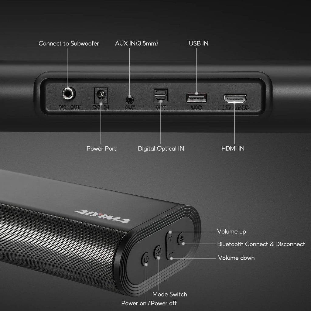 AIYIMA S07 Dolby 2.1 Sound Bar 150W Soundbars With Wireless Subwoofer for TV 3D System Speaker Bluetooth HDMI/Aux/Opt/USB