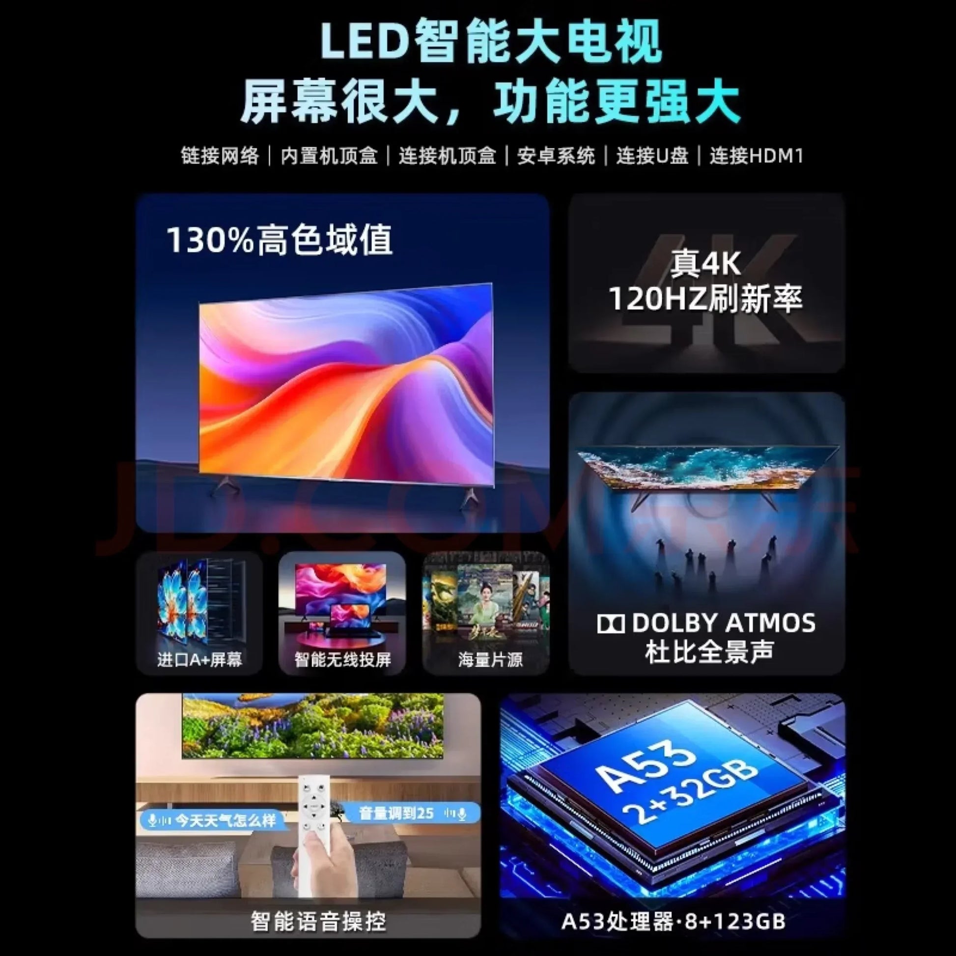 100 inch 4k high definition large screen voice TV 110/120/150 intelligent ultra-thin explosion-proof full screen