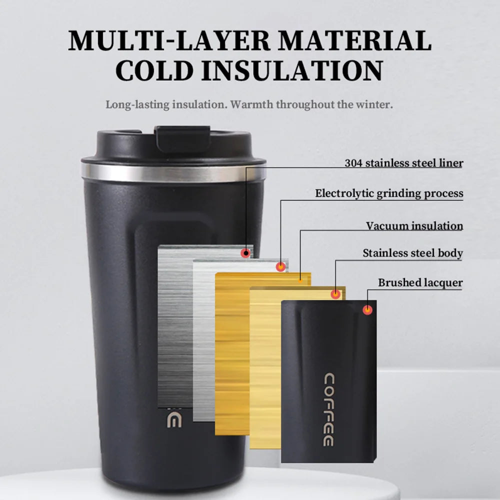 Watersy Stainless Steel Thermal Travel Mug – 380ML/510ML Leakproof Insulated Coffee Cup for Tea and Drinks