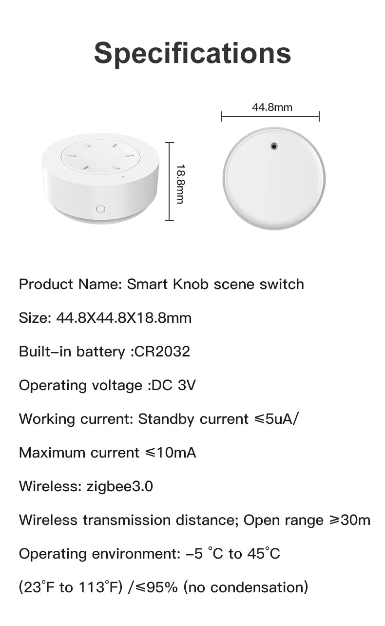 Tuya ZigBee Smart Rotating Knob Switch - DIY Wireless Scene Control, Dimmer Switch for Home Automation, Linkage Remote for Appliances