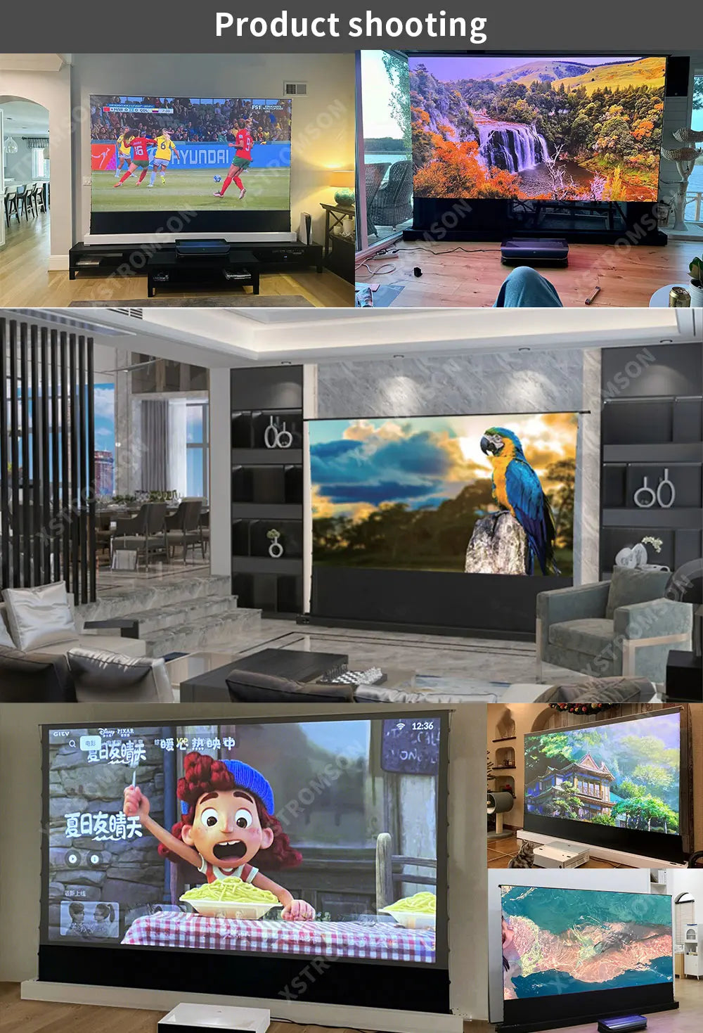 120 inch Laser TV ALR Projector Screen Motorized Floor Rising PET Crystal UST ALR Projection Screen For 4K Ultra Short Projector