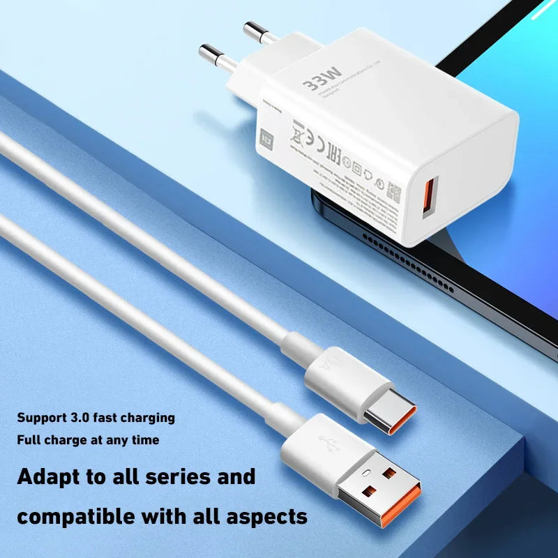 Xiaomi 120W USB Fast Charger Adapter with QC 3.0 & 6A USB-C Cable – High-Speed Charging for Xiaomi, Huawei, Samsung, and More