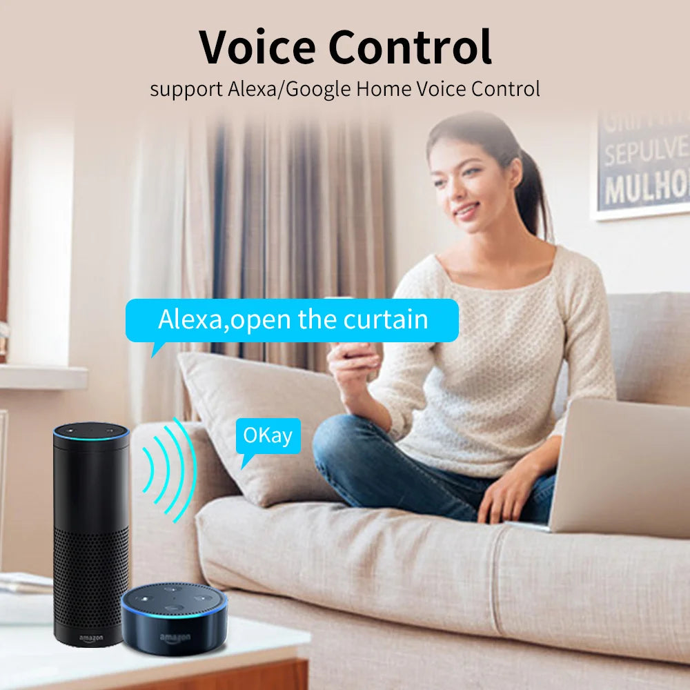 Smart Tuya WiFi/Zigbee Electric Curtain Motor with RF Remote - 22.5CM, App Control, Compatible with Alexa, Google Assistant, and SmartThings