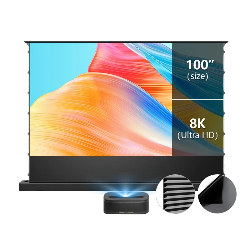 120 inch Laser TV ALR Projector Screen Motorized Floor Rising PET Crystal UST ALR Projection Screen For 4K Ultra Short Projector