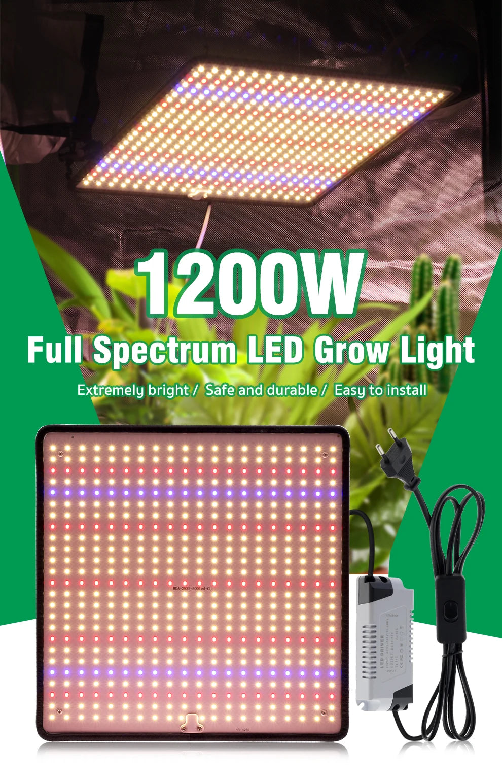 TRANYTON 40W LED Grow Light Full Spectrum, Phyto Lamp for Indoor Plants, AC85-240V for Grow Tent & Hydroponics