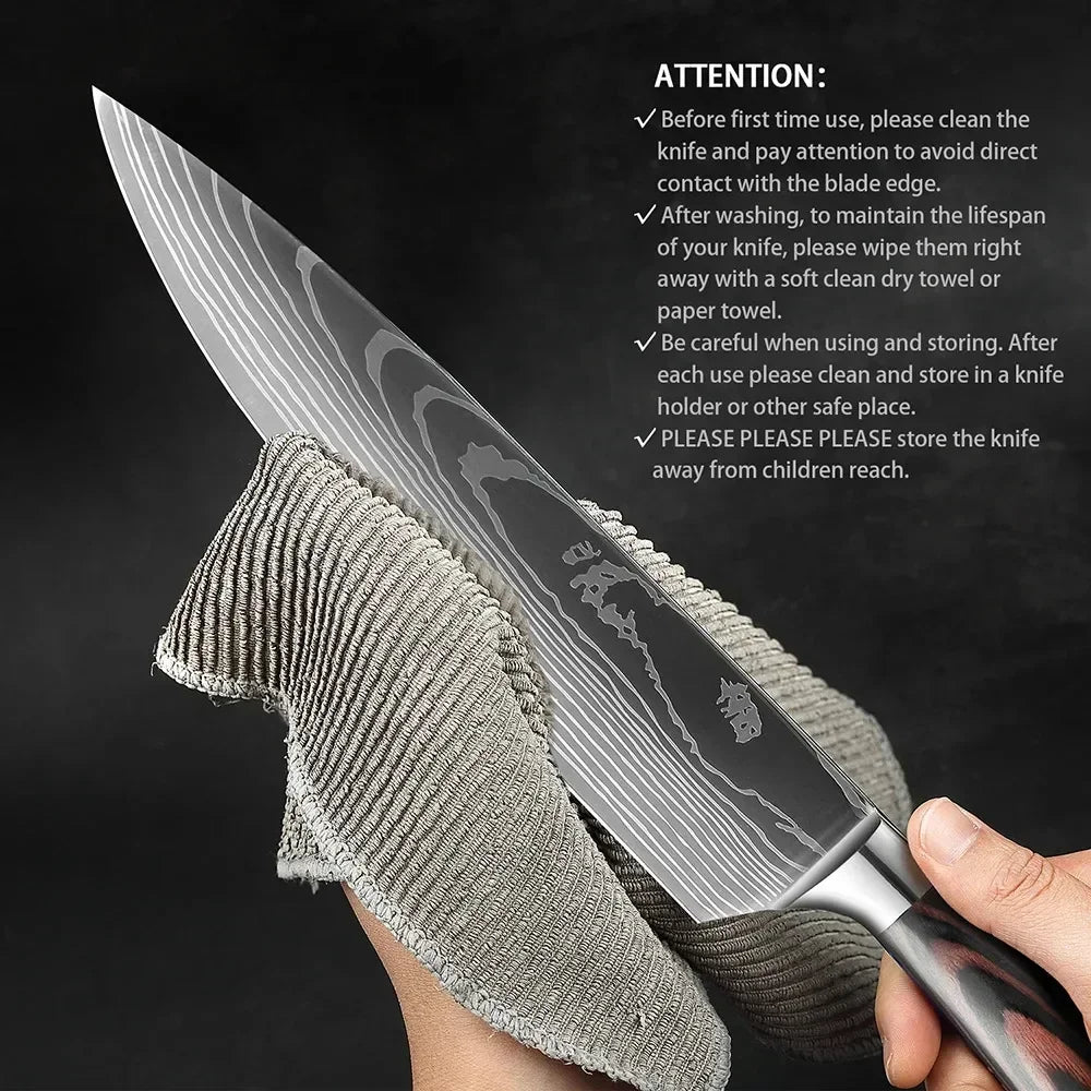 Professional Damascus Steel Kitchen Knives – Japanese Santoku, Slicing, Boning, and Butcher Cleaver Knives