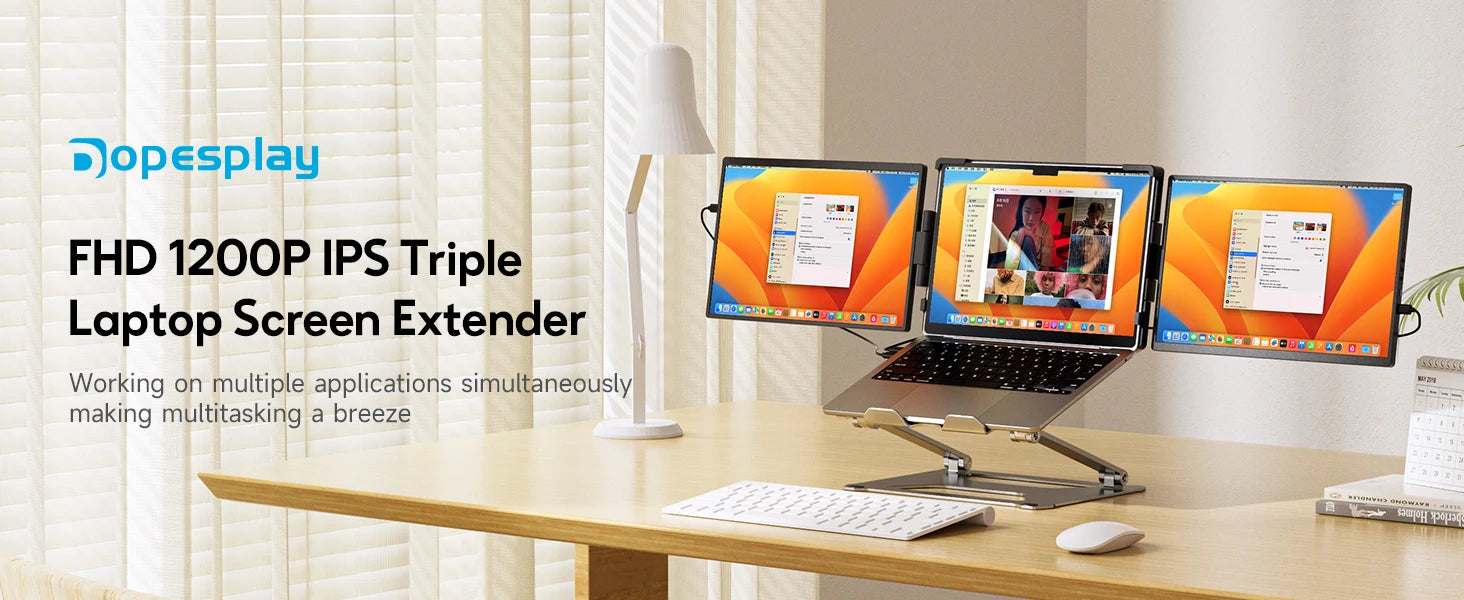 Dopesplay 14.1inch Laptops Screen Extender Triple Dual FHD 1200P IPS Portable Monitors For Windows Mac Android Chrome 14-17inch