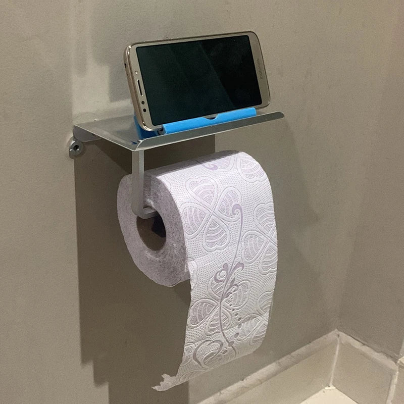 Aluminum Alloy Wall-Mounted Toilet Paper Holder with Shelf – Multi-Function Bathroom Paper & Phone Holder Towel Roll Rack