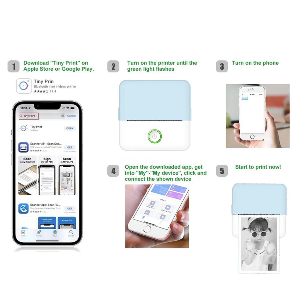 X6 mini printer portable sticker label Printer Bluetooth HD pocket thermal printer with paper for student note inkless printing