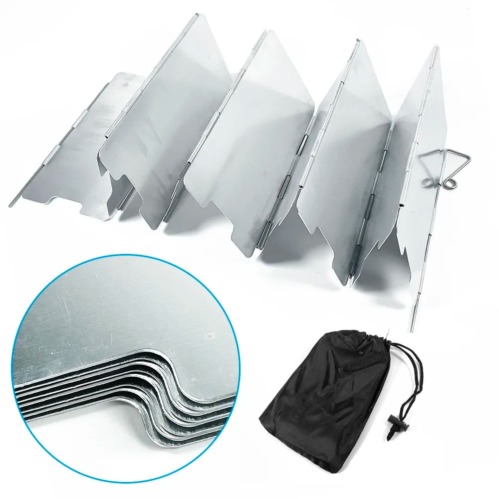 9-Plate Foldable Gas Stove Windshield - Aluminum Alloy Windproof Screen for Outdoor Camping and Cooking