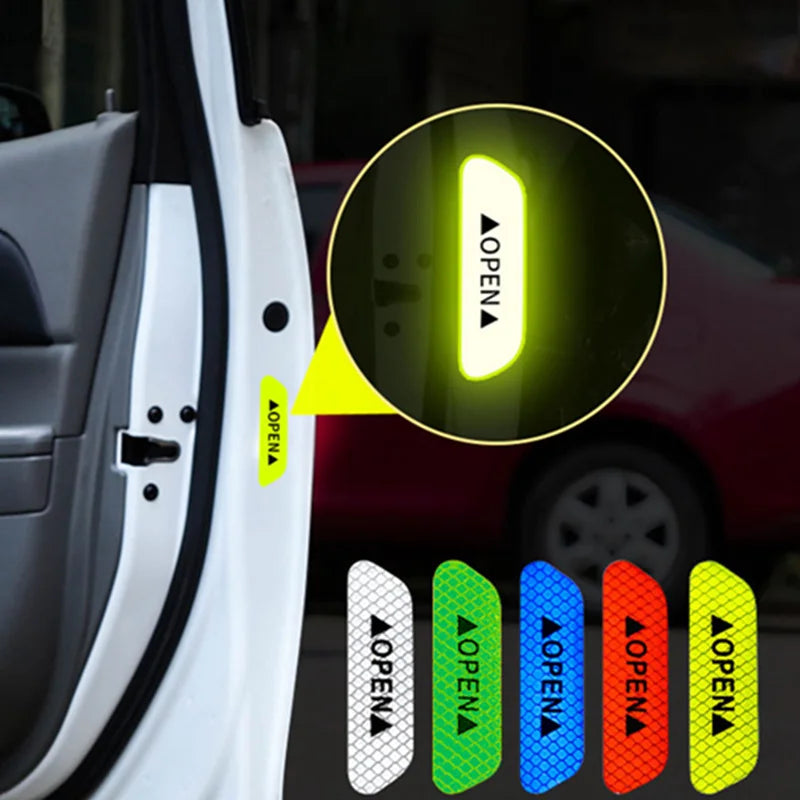 4PCS Reflective Car Door Handle Safety Stickers - Warning Mark Anti-Collision Reflector Strips for Enhanced Visibility