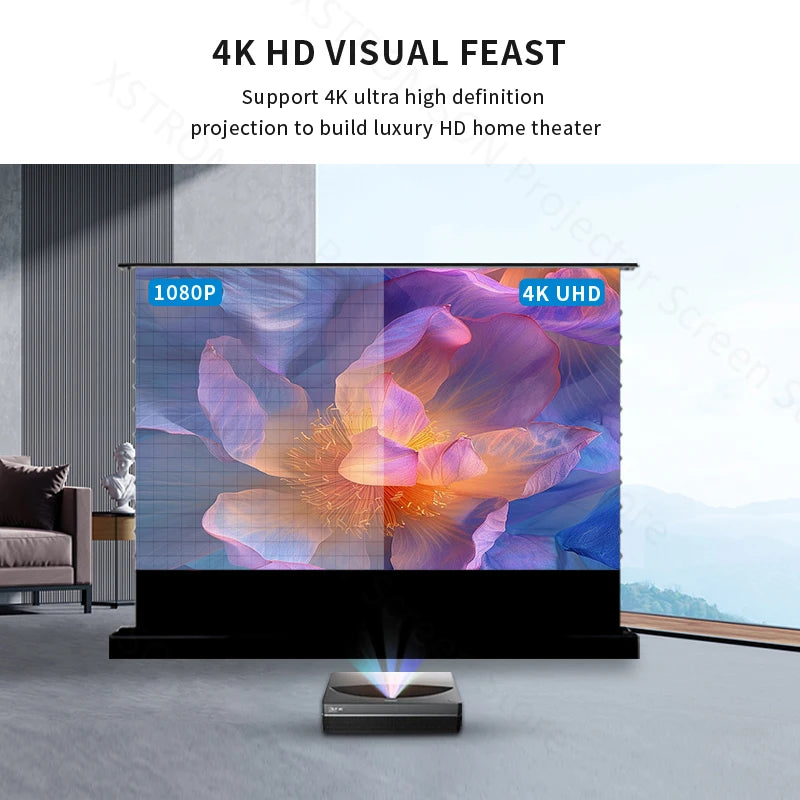 120 inch Laser TV ALR Projector Screen Motorized Floor Rising PET Crystal UST ALR Projection Screen For 4K Ultra Short Projector