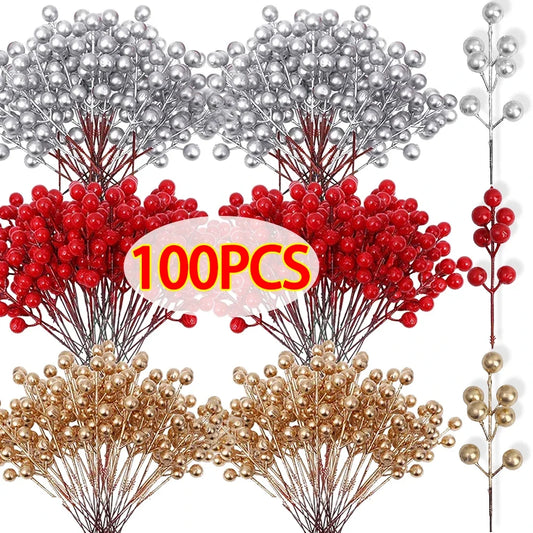 Christmas Artificial Berries | Red, Gold & Silver Branches for Floral Wreaths and Christmas Tree 2024