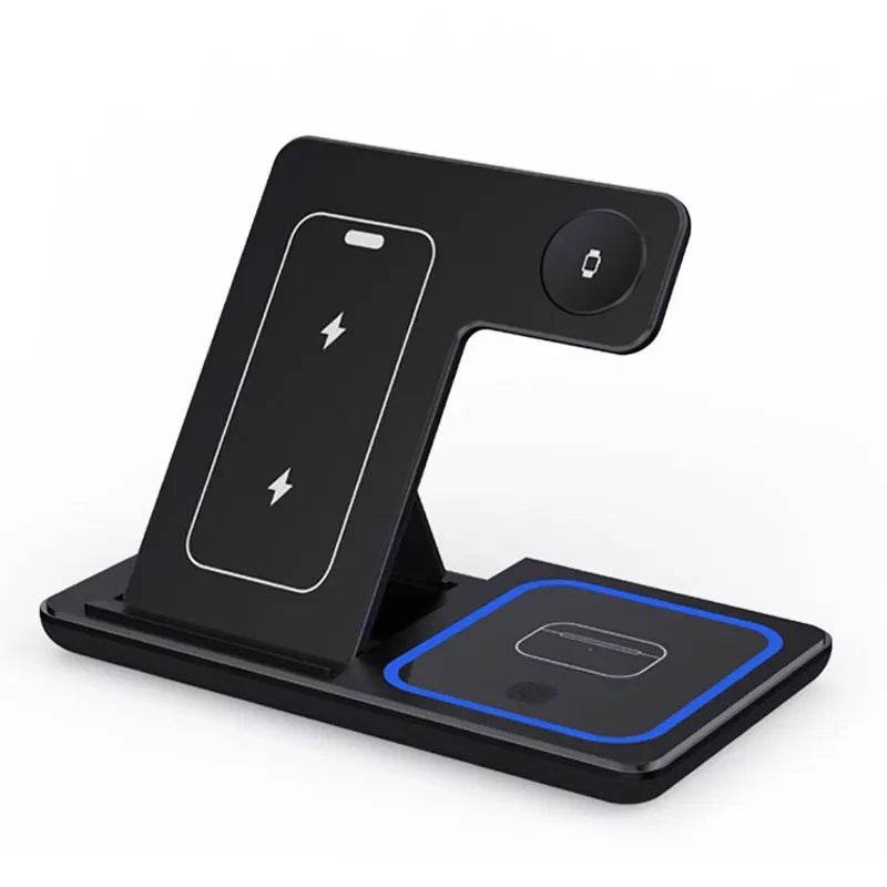 VIKEFON 30W 3-in-1 Fast Wireless Charging Station – Foldable Stand for iPhone 15/14/13/12/11, Apple Watch 9/8/7/6/5, and AirPods Pro