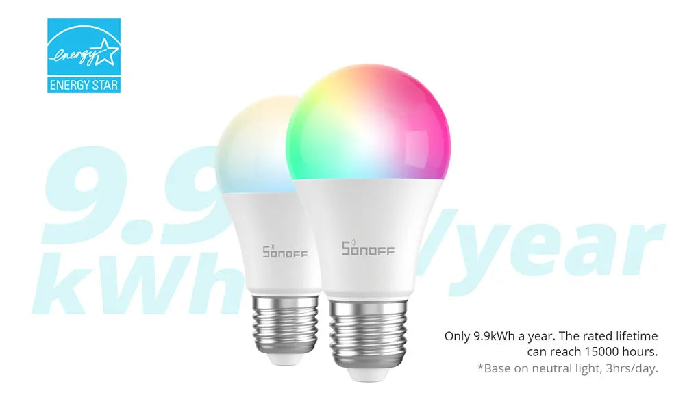 SONOFF Smart LED Bulbs (B02-B-A60/B05-BL-A60) – 9W dimmable Wi-Fi bulbs with eWeLink app control; works with Alexa and Google Home.