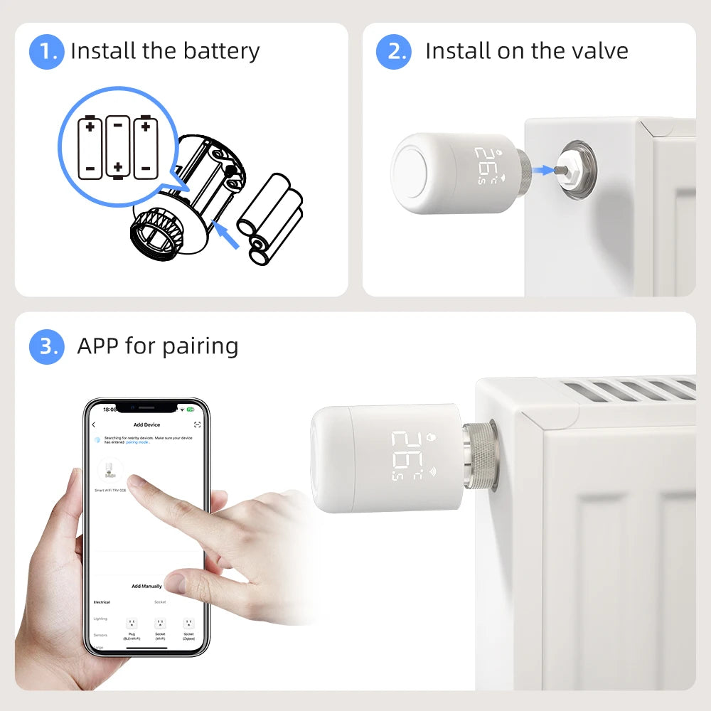 AVATTO Tuya 1-6PCS Wifi TRV Radiator Actuator Valve Thermostatic Radiator Valve Temperature Controller Support Alexa Google Home
