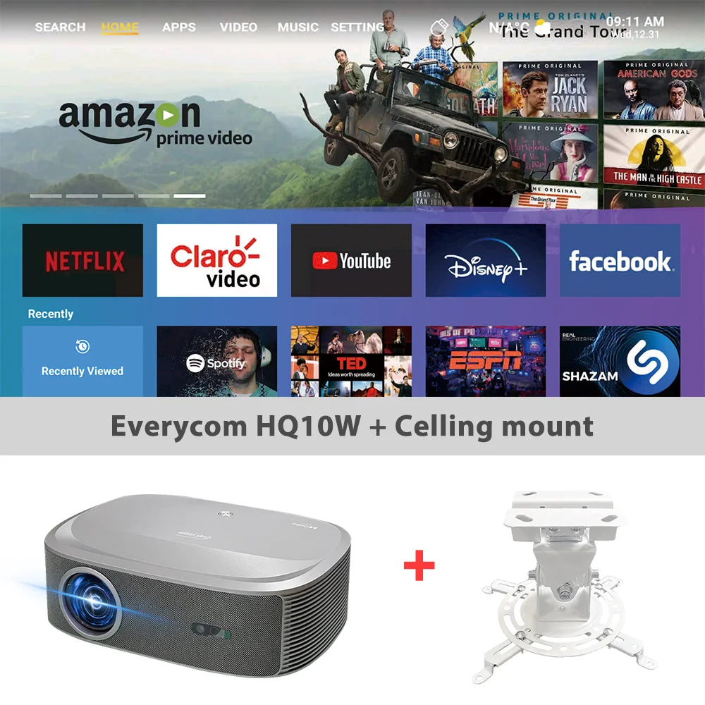 Everycom HQ10W 1080P Projector  Full HD 4K 26000 Lumen Projectors Video Smart TV for Home 2+64GB Movie Theater Beamer With Dolby
