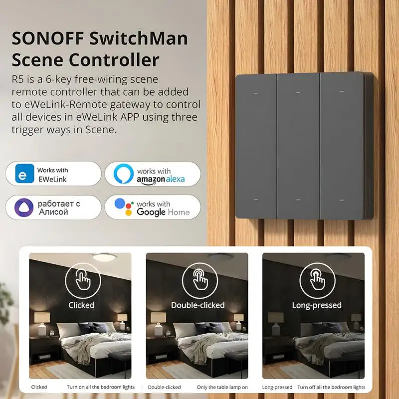 SONOFF SwitchMan R5 Scene Controller 6-Key Free-Wiring Smart Home EWeLink Automation Kits Works SONOFF M5 / MINIR3 Switch Esp32