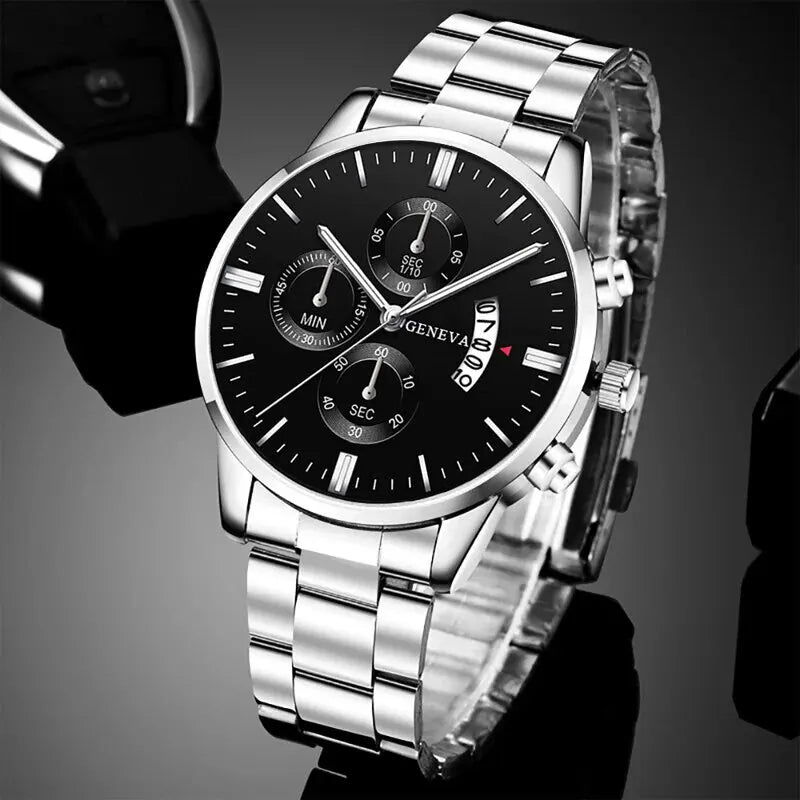 DEYROS ZH12062SHJM Luxury Men's Stainless Steel Quartz Watch – Business Wristwatch with Calendar, Stylish Bracelet Design