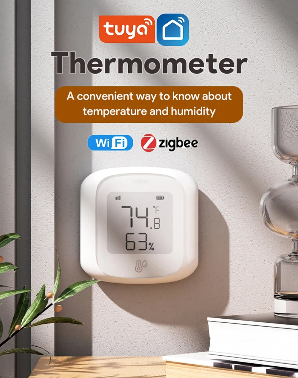 Tuya WiFi ZigBee Temperature Humidity Sensor Smart Home Automation WiFi Indoor Thermometer LCD Display Works with Alexa Google