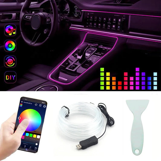 2/3M RGB LED Car Interior Light Strip - Fiber Optic Neon Ambient Lighting with USB & APP Control