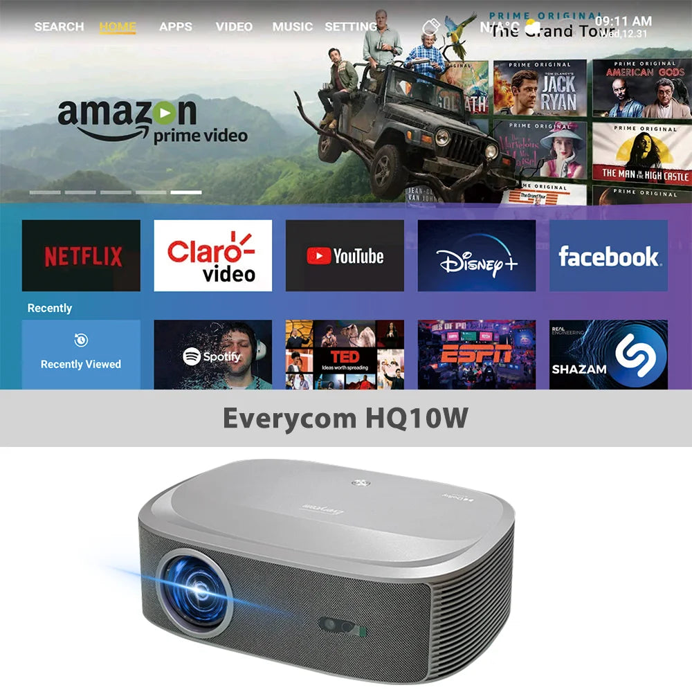 Everycom HQ10W 1080P Projector  Full HD 4K 26000 Lumen Projectors Video Smart TV for Home 2+64GB Movie Theater Beamer With Dolby