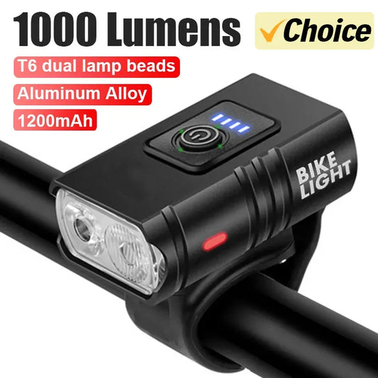 USB Rechargeable T6 LED 1000LM Bicycle Headlight - Ultra Bright Front Light for MTB, Road Bike, Cycling & Scooters