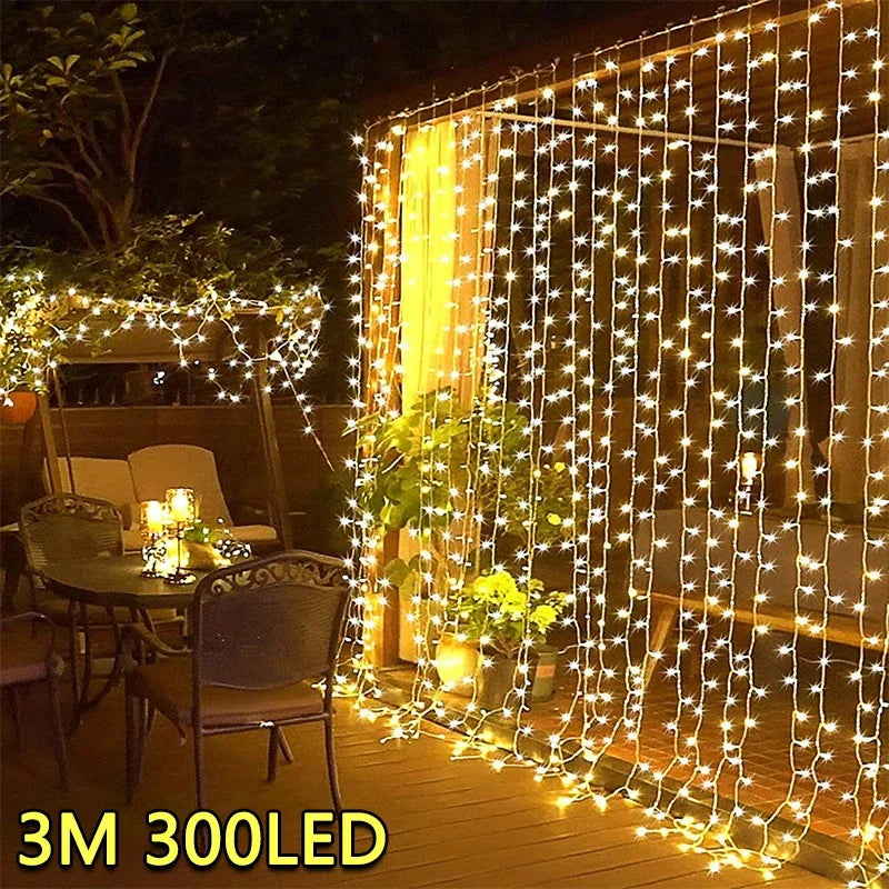 3M LED Curtain String Lights - USB Fairy Garland Lamp with 8 Modes for Home, Garden, Christmas 2024, Party, New Year, and Wedding Decoration