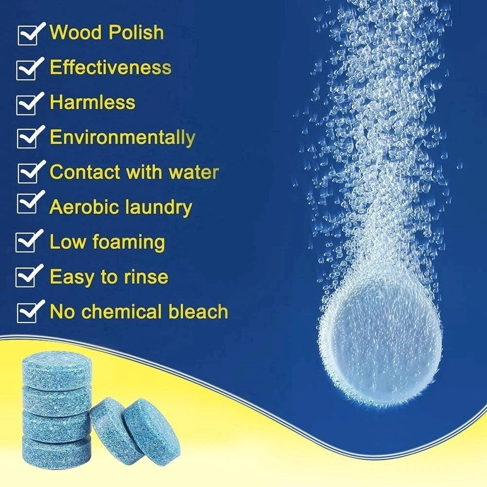 Effervescent Windscreen Cleaner Tablets - Concentrated Solid Glass Cleaner for Auto Wipers and Car Windows