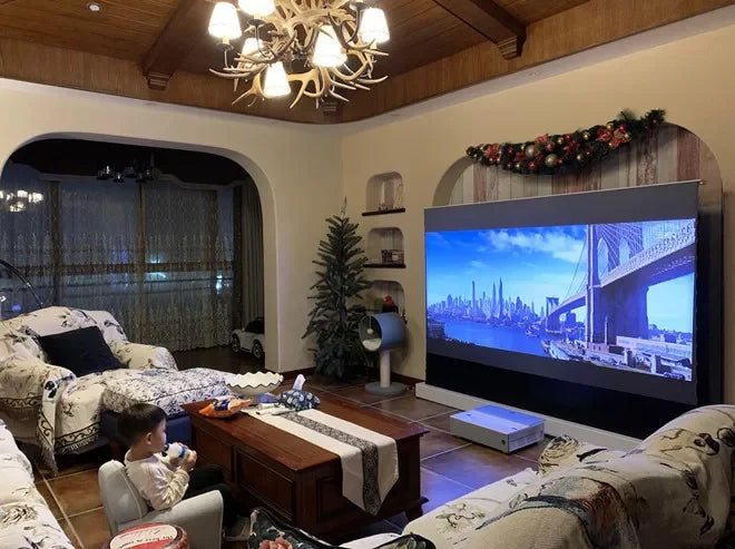 120 inch Laser TV ALR Projector Screen Motorized Floor Rising PET Crystal UST ALR Projection Screen For 4K Ultra Short Projector