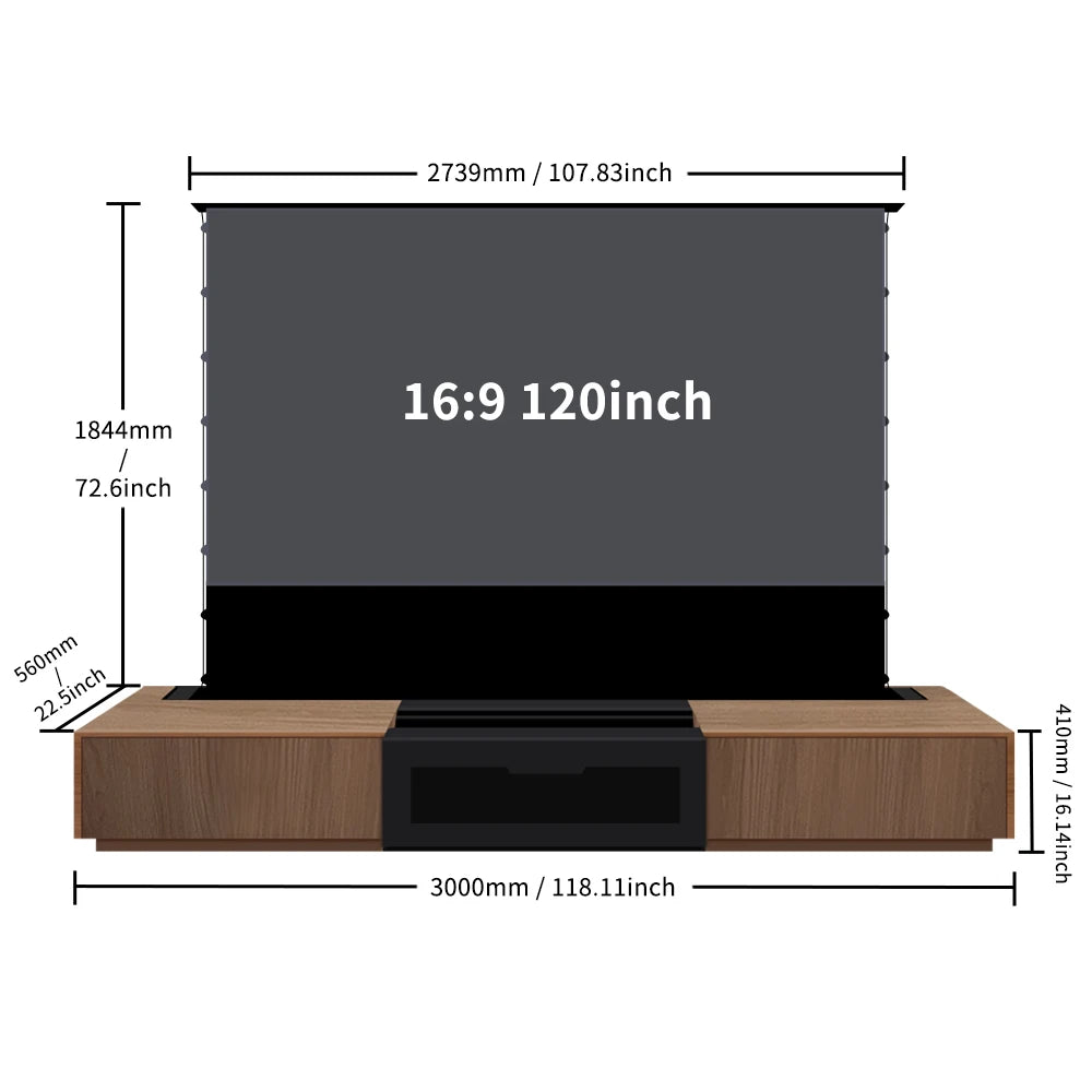 2025 MAX 120 inch Intelligent Laser TV Projector Screen TV Cabinet+Motorized Floor Rising UST Projection Screen For Home Theater