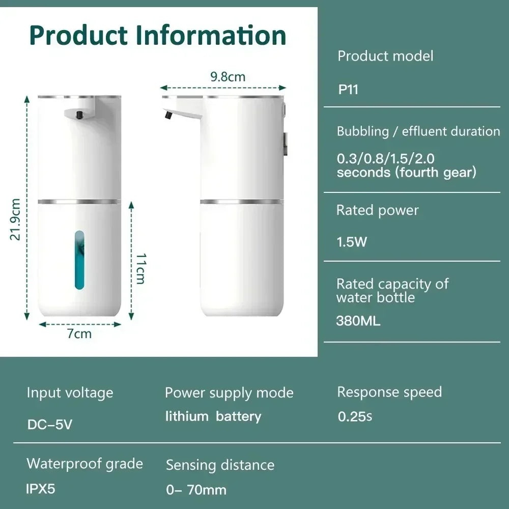 Xiaomi 380ML Automatic Foam Soap Dispenser P11 | Smart Hand Washing Machine with USB Charging – White ABS Material