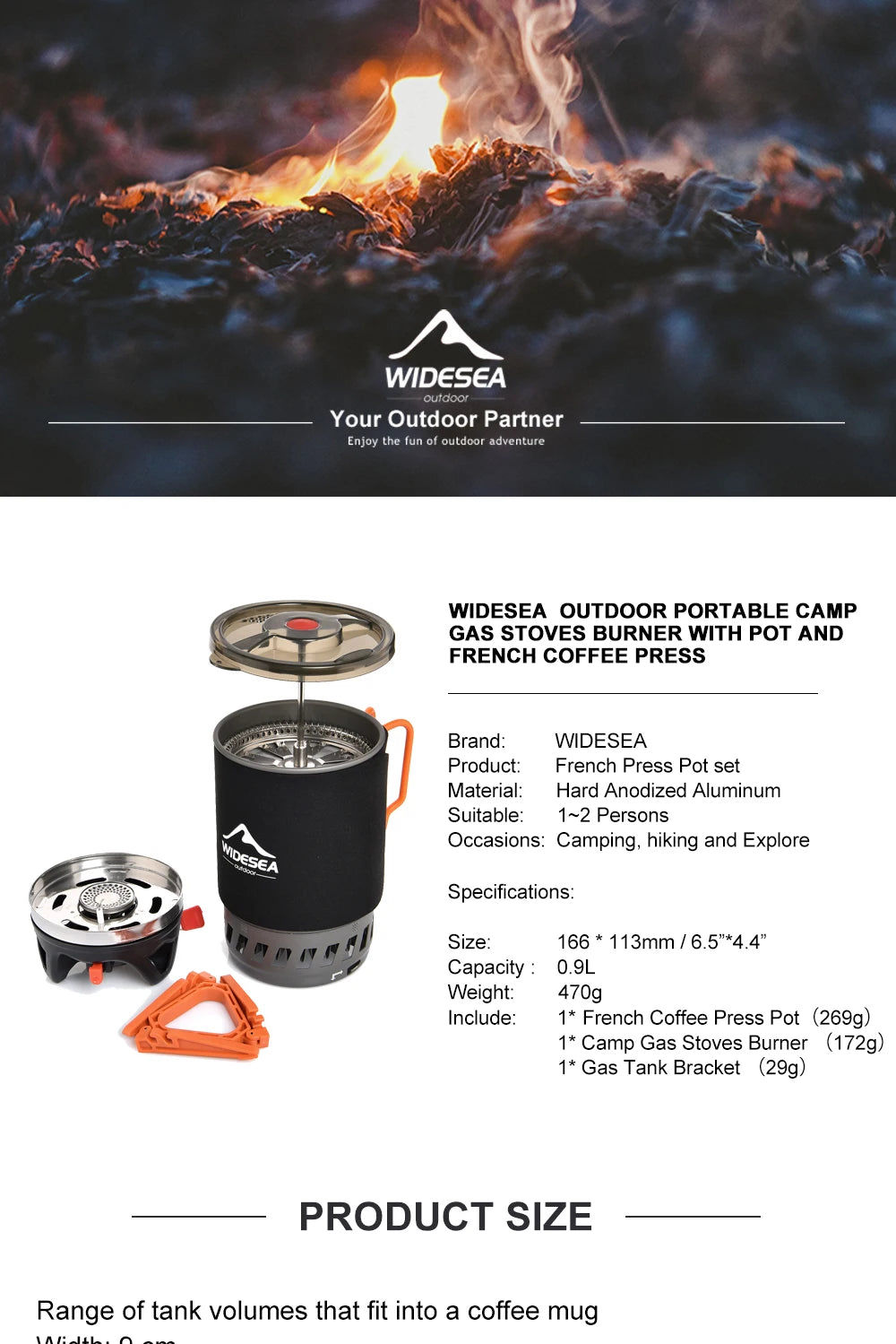 Widesea Portable Camping Cooking System with Heat Exchanger - Outdoor Gas Stove Burner, Coffee Pot, Cup, and Cookware Set