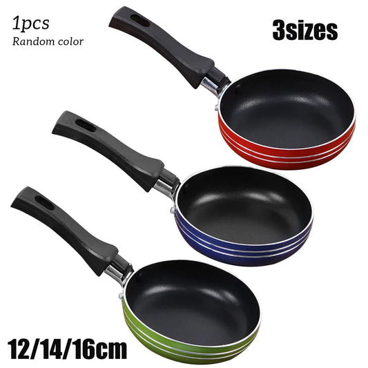 LEENKEA Mini Non-Stick Frying Pan & Saucepan - 12cm/14cm/16cm Steel Frypan for Cooking, Random Color Kitchen Cookware